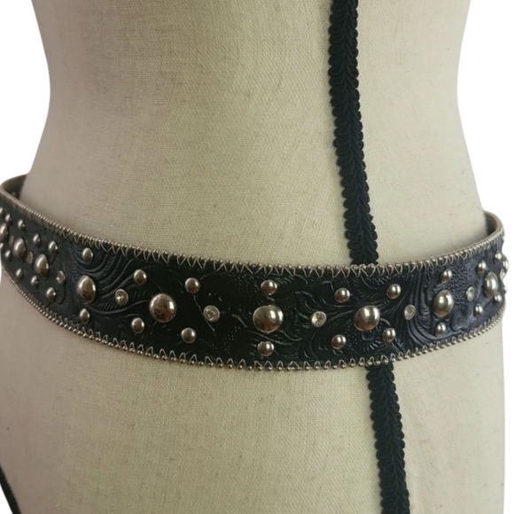 Kathy Van Zeeland Black Western Rhinestone Belt Small - Picture 10 of 12